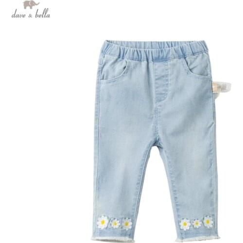 DBZ17114 dave bella spring baby girls fashion floral pockets pants children full length kids pants infant toddler trousers