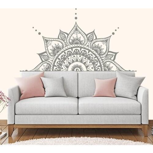 Headboard Decor Lotus Flower Mandala Decal Half Mandala Wall Vinyl Sticker Bedroom Indian Yoga Vinyl Boho Decal E709