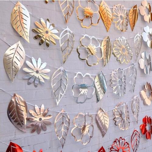 2M Rose Gold Hollow Flower Leaves Banner Garland Birthday Party Wedding Decoration Holiday Babyshower Layout Party Decoration