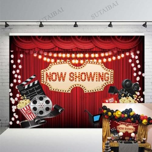 Hollywood Movie Night Backdrop for Birthday Party Movie Theme Photography Backdrop Studio Props Hollywood Red Carpet Background