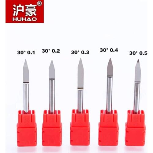 HUHAO 2pcs/lot 4mm Shank Engraving Bits Precision Grinding V Shape Carbide PCB Milling Cutter CNC Router Bit