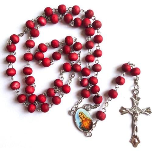 6*7mm red wood bead rosary/religious perfume rosary necklace virgin mary centerpiece with rose scent (100pcs/pack)