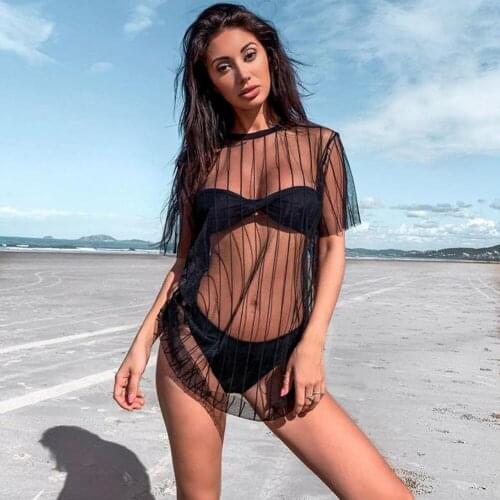Summer Women Beach Dresses and tunic Sexy Mesh Sheer Bikini Beach Cover Up Swimsuit Bathing Loose Bikini Tops swimwear