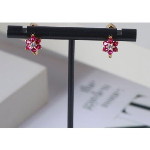 Small fresh girl heart inlaid pink zircon flowers C-shaped simple fashion earrings earrings women