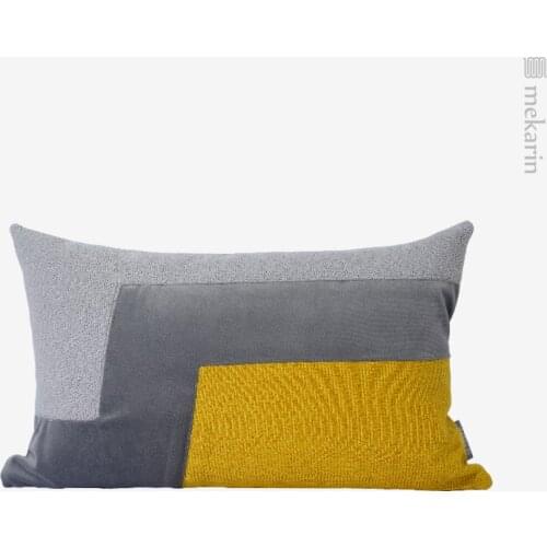 Model room decorative cushion pillow yellow gray stitching hit color sofa square pillow bedroom lumbar pillow garden pillow