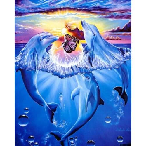 MOONCRESIN Full Round Diamond 5D DIY Diamond Painting Dolphin Diamond Embroidery Cross Stitch Rhinestone Mosaic Painting Decor
