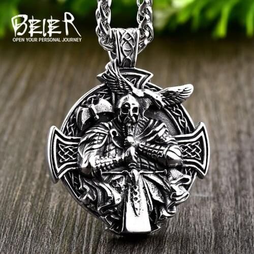 Beier 316L stainless steel Nordic Viking Mens Pendant Necklace God Odin Amulet Animal High Quality Jewelry LLBP8-457P