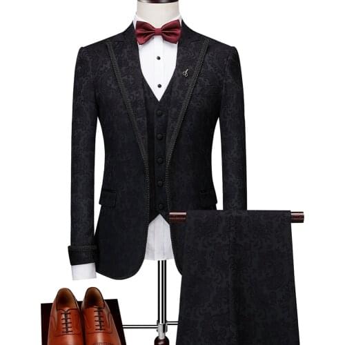 Mens personalized print suit three-piece fashion business slim banquet dress, groom wedding dress stage costume/suits for men