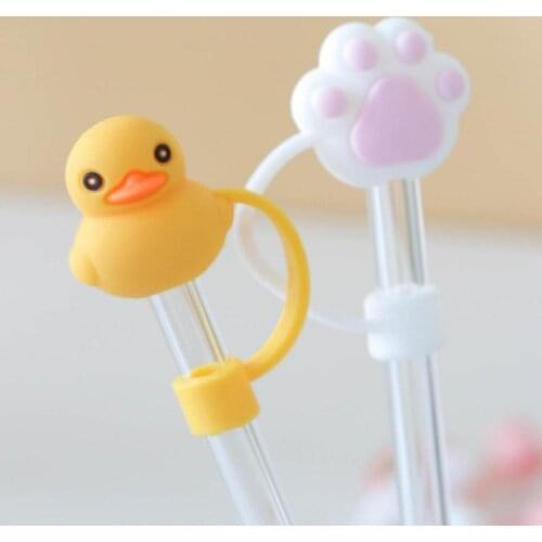 1PC Cartoon Silicone Straw Tips Drinking Dust Cap Splash Proof Plugs Cover Creative Cup Accessories 6-8mm Straw Sealing Tools