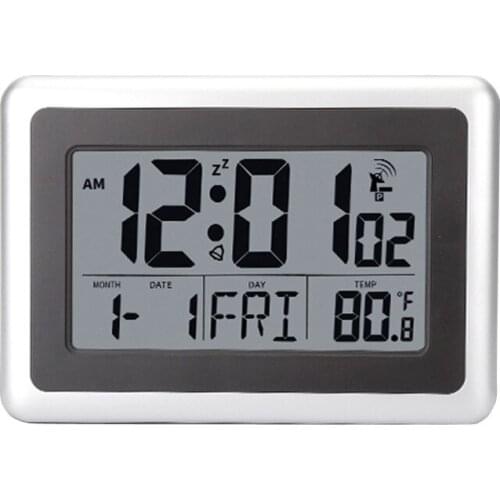 Atomic Wall Desk Clock Large Display with Indoor Temperature Date Calendar, Digital Alarm Clock for Kitchen Bedroom