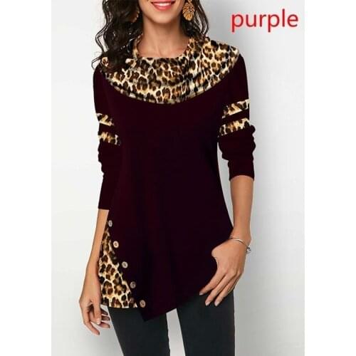2020 new Women Leopard Print Button Long Sleeve fashion Ladies Casual Stitching Slim Fit Blouses Tops