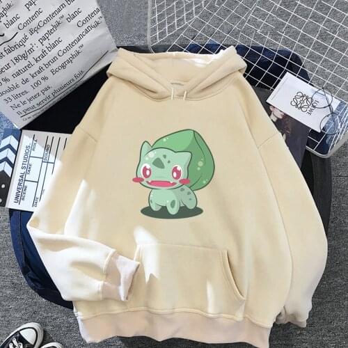 New Bulbasaur Pokemon Women Hoodies Anime Kawaii Pikachu Cartoon Casual Clothes Warm Femme Teens Pullovers Hooded Sweatshirt Top