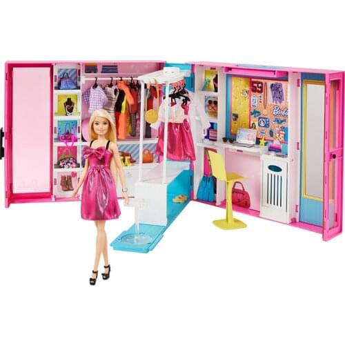 Original barbie Dream Closet Blonde Doll Toy Closet Storage clothes shoes changing house toys for girls genuine brand gifts