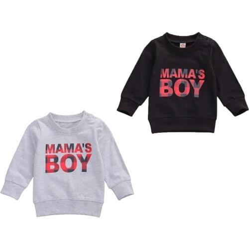 0-3Y Autumn Newbron Baby Boys Sweatshirts Tops Plaid Letter Print Long Sleeve Pullover Tops Outfits