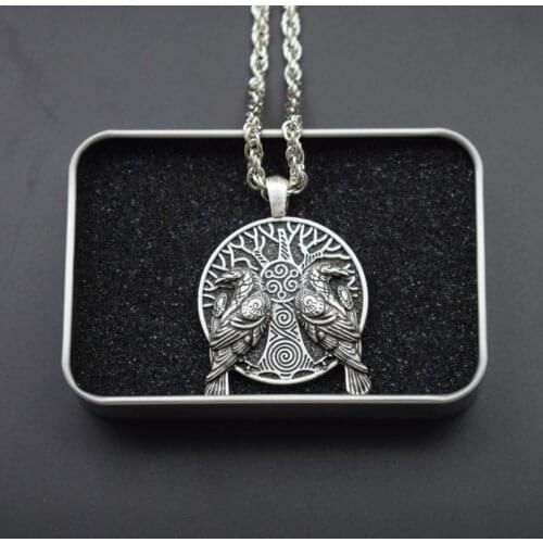 Yggdrasil Tree of Life Couple Raven Necklace Viking Odin Crow Talisman Amulet Bird Jewelry