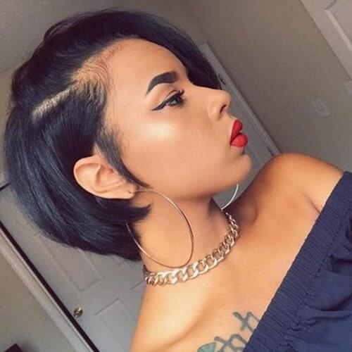 Short Pixie Lace Wigs Pixie Cut Wig Straight Brazilian Remy Hair 150% Density Machine Made Human Hair Wigs For Women Ms Love