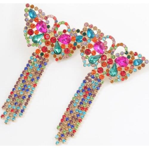 Pauli Manfi 2021 Fashion Simple Metal Rhinestone Butterfly Tassel Earrings Girl Creative Party Jewelry Accessories