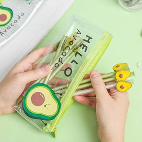 Pencil Pouch Large Capacity Waterproof Avocado Pattern Cartoon Transparent Pen Case for School