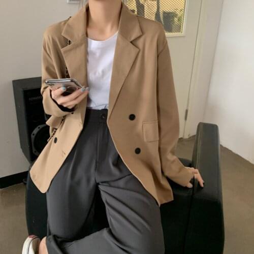Casual Womens Blazer Loose Solid Color Khaki Black Jacket Korean Cardigan Long Sleeves Coat Office Top Suit Female Blazer
