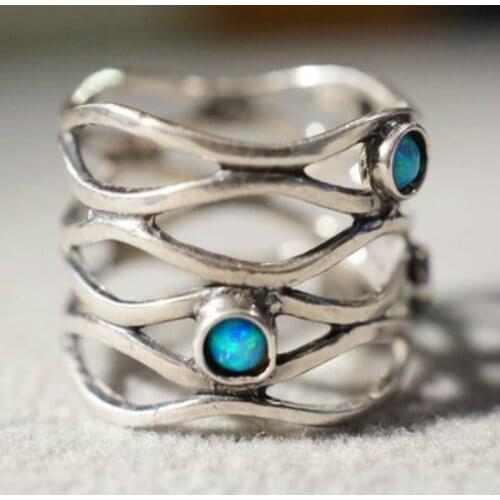 Luxury Gorgeous Women Jewelry Imitation Opal Bridal Rings for Wedding Engagement Set Gifts