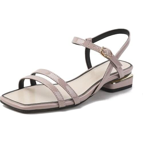 2021 Summer Fashion Womens Sandals Ankle Strap Buckle Low-heel Square Toe One-strip Sandals Open Toe Shoes Womens Shoes