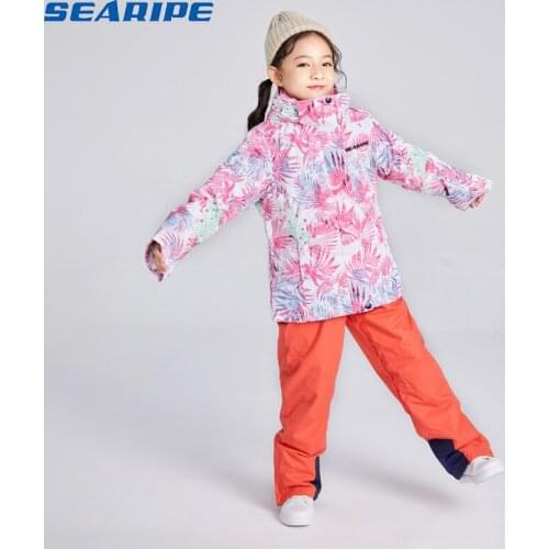 SEARIPE Girl Ski Waterproof Windproof Snow Jacket+Pants Windproof Ski Jackets Girls Winter Snow Suit Kids Outdoor Wear
