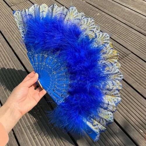 Vintage Style Folding Fan with Plastic Frame, Handheld Feather Hand Fan for Costume Halloween Dancing Party Tea Party