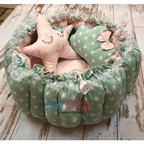 Jaju Baby Green Star Retractable Play Mat Baby Nest, maternal bed, baby lounge chair, portable baby bed, portable bed