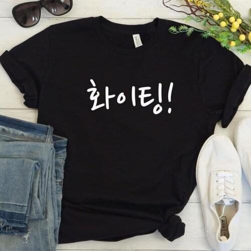 Korean Words Letters Printed Women Tshirt Graphic Tee Kdrama Fans Female T-shirts Cotton Big Size Outfits Tops Dropshipping