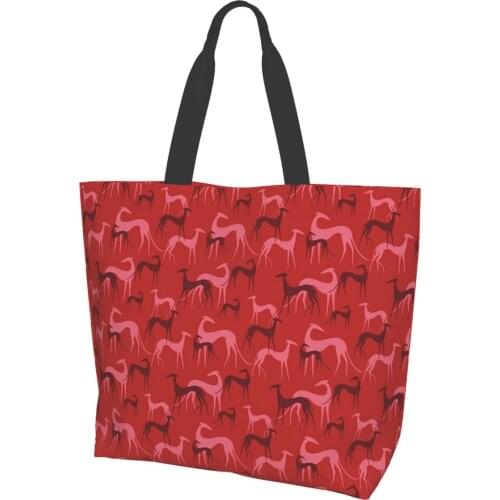 Womens Greyhound Dog Shoulder Tote Bag Female Handbag Foldable Eco Friendly Shopper Bag Large Polyester Shopping Bags for Lady