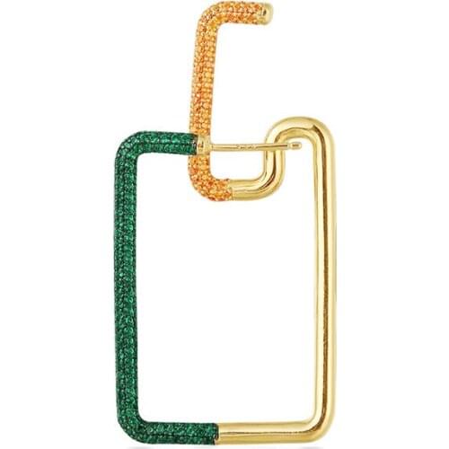 SLJELY 2020 New Fashion 925 Sterling Silver Green and Orange Rectangle Stud Earring with Geometric Cuff Pave Zircon1pc for Women