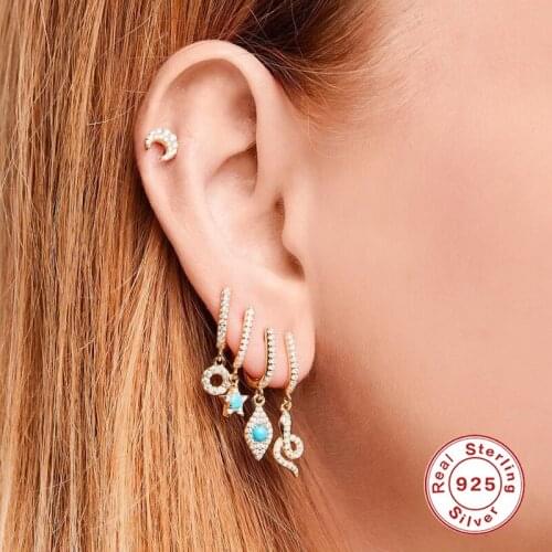 Aide Real 925 Sterling Silver Korean Earrings Bohemia Blue Stone Woman Hoops Earring For Engagement Wedding Piercing Pendientes