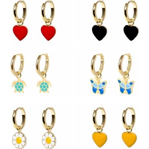 BOAKO Earrings 2021 Trend Pendientes Plata 925 Earrings for Women Huggies Colorful Earring Love Heart Cute Earrings Jewelry