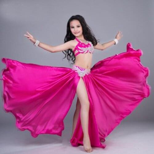 New 2018 Luxury hand-made sewed Oriental Dance Costume Sexy 2pieces Bra+Skirt Belly Dancing Costumes Suits Pink/Yellow color