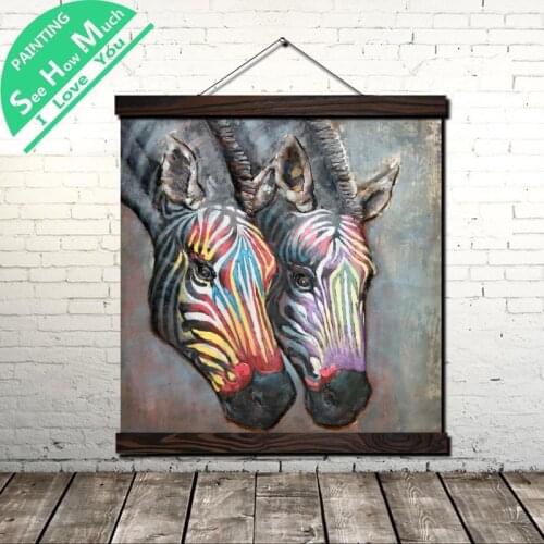 3D Zebra Colorful Scroll Painting Canvas Vintage Poster and Prints Wall Art Picture Living Room Bedroom Farmhouse Decoration