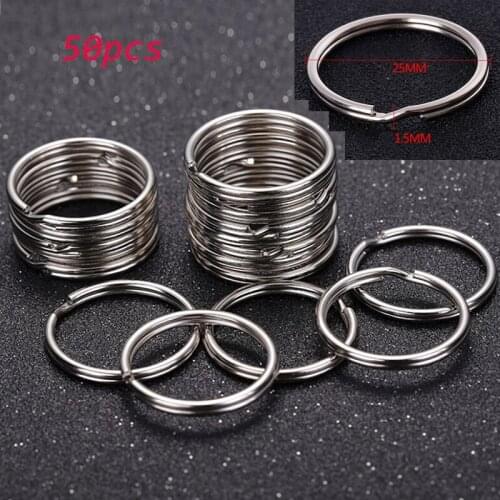 50PCS 25mm DIY Stainless Steel Keychain Split Key Ring Loop Hoop Key Chain