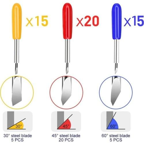 50Pcs Cutting Blades for Cricut Explore Air/Air 2/Maker, 30/45/60 Degree Deep Cut Vinyl Blades for Cricut Maker Machines