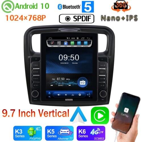 9.7" Vertical Style Car Media GPS Android 10 360 Camera Radio For Renault Sandero Logan 2 Symbol Dacia 2012-2019 SPDIF PX6 4+64G