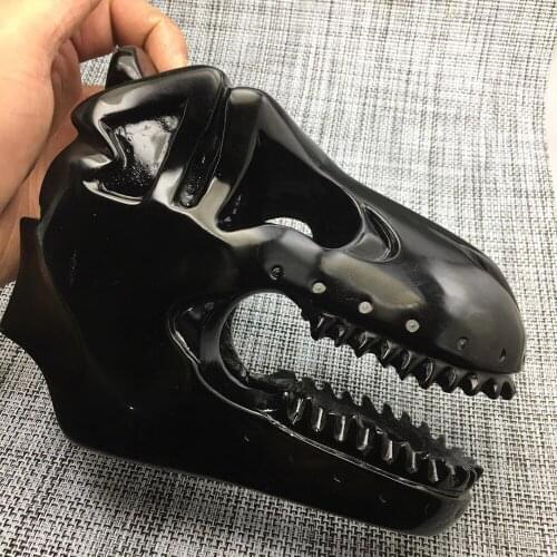Big Size Natural Obsidian Dinosaur Skull Figurine Hand Caved Quartz Tyrannosaurus Skull Healing Crystal Stone Crafts Home Decora