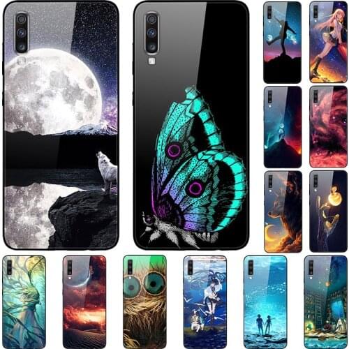Case For Samsung Galaxy A70 Black Silicone Bumper With Tempered Glass Back Phone Cover