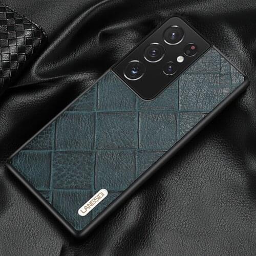 Genuine Leather Rhombus Cover Case For Samsung Galaxy S21 Ultra S20 FE S8 S9 S10 S21 Plus Note 20 10 A51 A71 A31 A50 M21 M31 M51