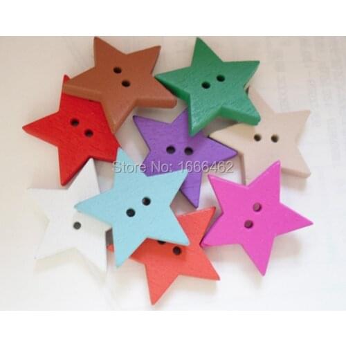 Wood Sewing Buttons Scrapbooking Five-pointed star Mixed 2 Holes 18mm,50PCs