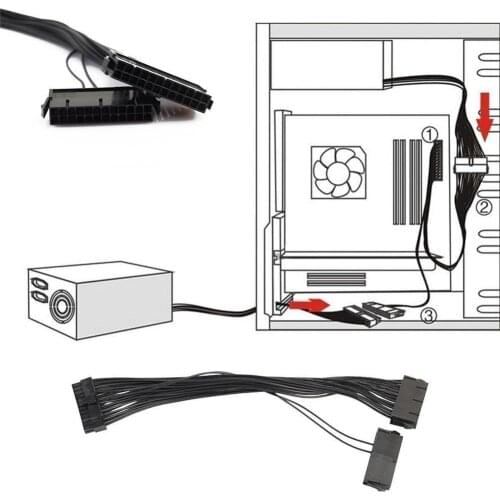 Dual PSU Power Supply 24 Pin Power Supply Splitter Adapter Motherboard PSU Cable Cable ATX Cable Cord Adapter 30cm W9S6
