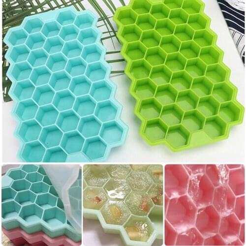 37 Cavity Honeycomb Ice Cube Maker with Removable Lids Ice Cube Mold Food Grade Flexible Silicone Ice Tray for Whiskey Cocktail