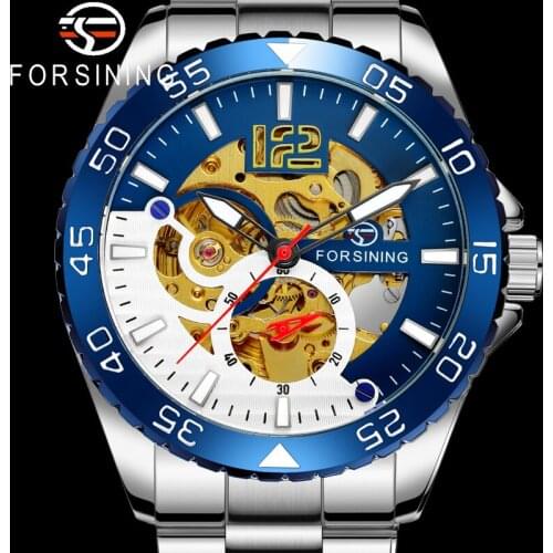 FORSINING Automatic Mechanical Wristwatch Military Male Clock Top Brand Luxury Stainless Steel Skeleton Fashion Man Watch 8225