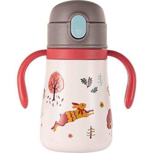 350ml Vacuum Bottle Cartoon Printing with Straw Stainless Steel Leak-proof Vacuum Flask for Outdoor