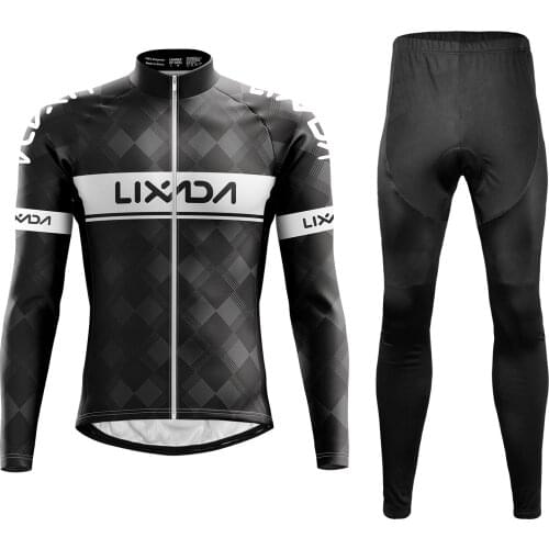 Lixada Cycling Clothing Set Windproof Long Sleeve Bicycle Jersey Jacket 3D Padded Pants Outdoor Cycling Running Sports Jacket