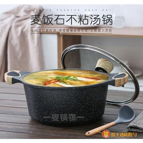 Korean medical stone paste soup noodle stew cooking pot double ears stewpan hot pot household cooker wood handle glass cover lid