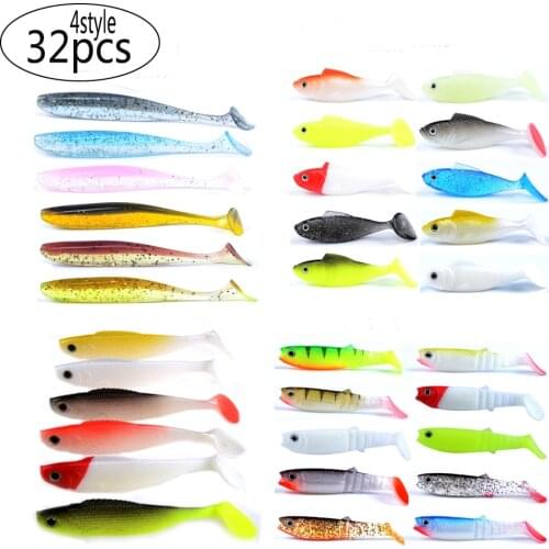 Meredith 32pcs 4 Type Soft Plastic Bait for Fishing Lure Artificial Swimbait for All Kinds of Fishing Rigs Free shipping