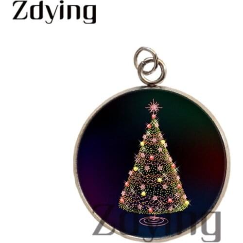 Zdying Fashion Merry Christmas Stainless Steel Pendants Glass Cabochon Christmas tree Image Dome Charm Jewelry Accessories SC61
